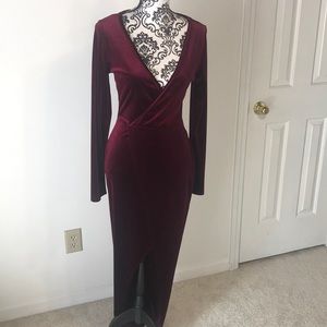 Maroon velvet maxi dress party evening dress